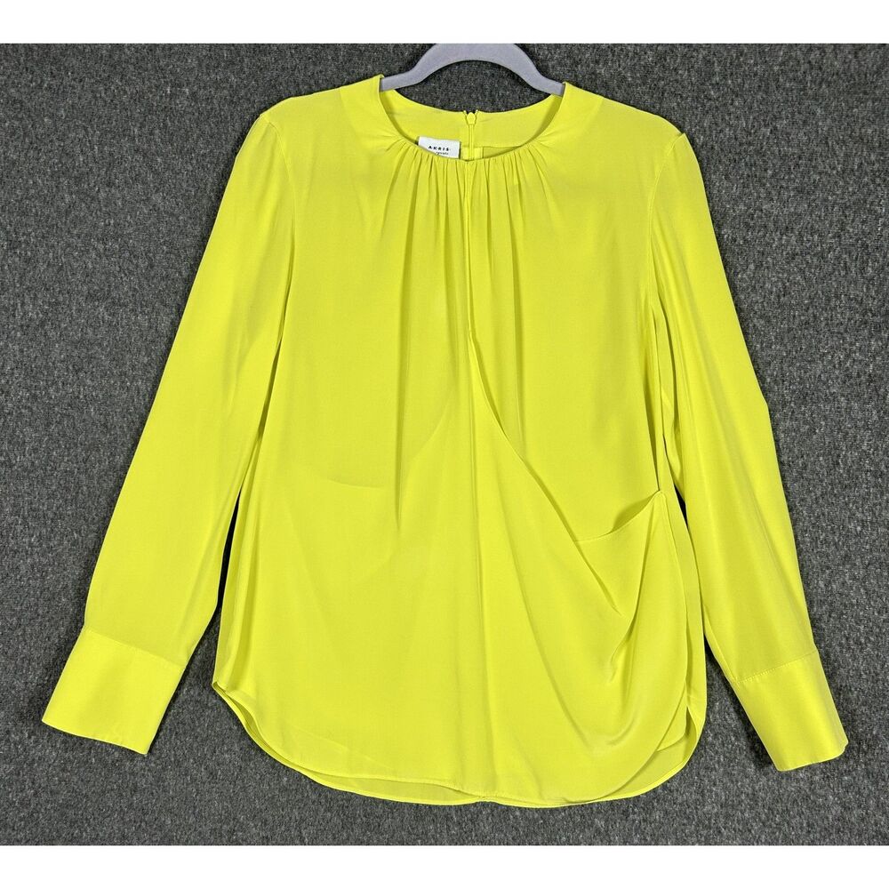 Akris Punto US Size 8 Chartreuse Yellow 100% Mulberry Silk Draped Blouse Top